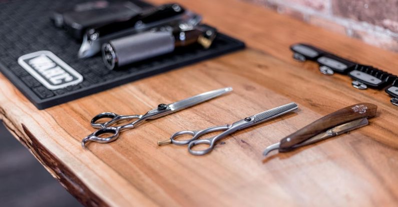 Task Tools - A barber's table with scissors, clippers and other tools