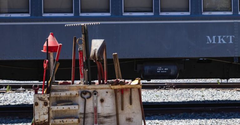 Tracking Tools - Repairing Tools near Railroad and Locomotive